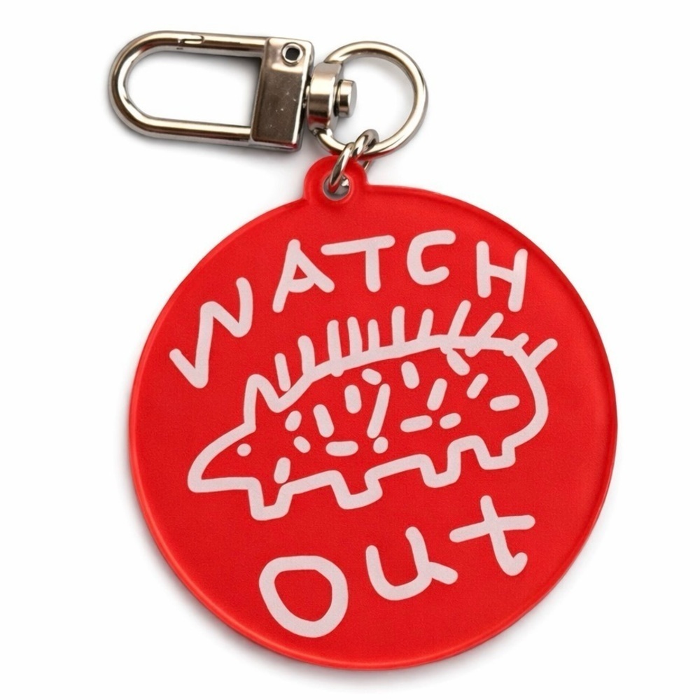 Red Watch Out Porcupine Keychain